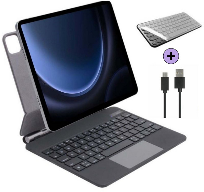 갤럭시탭 S9 FE S8 S7 플러스 호환 매직 키보드 11인치 12.4인치 블루투스 무선 케이스 커버 케이스나라 한글 각인, 블랙, 1개