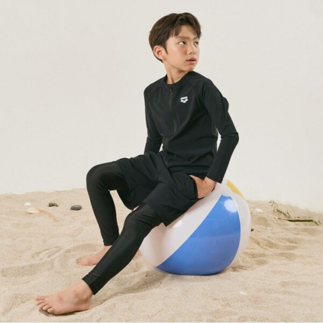 [아레나] [공식] 스노클링 남아동 레저 집업 래쉬가드 세트 A4BB1BS71BLK