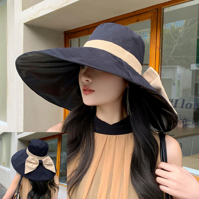 新款帽子女夏季防曬遮陽帽防紫外線黑膠大帽檐漁夫帽鏤空太陽帽女