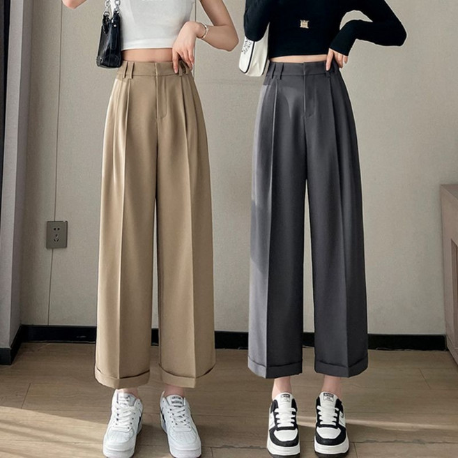여성 쉬폰 정장 일자 팬츠 사계절 편한 오피스룩 와이드 바지 빅사이즈