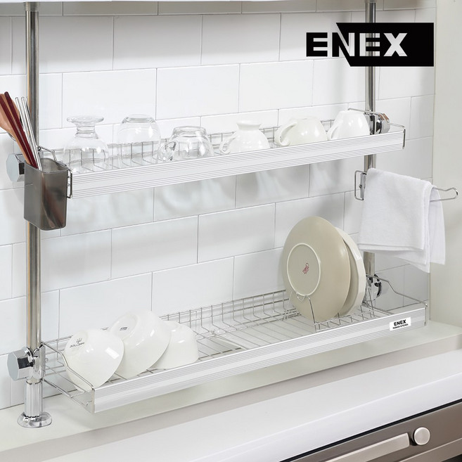 에넥스 기둥식 알루미늄 식기건조대 800, 2단, 실버, 1개