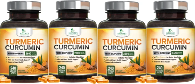 Turmeric Curcumin NATURES Nutrition BioPerine 함유 터메릭 커큐민 바이오페린 블랙페퍼, 4개, 240정 - 쿠팡