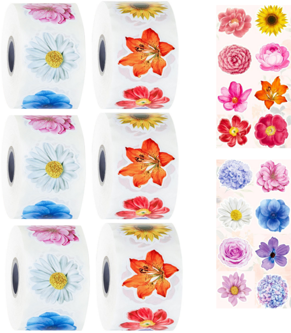 스노벨 1000매입 2롤세트 16종 플라워 꽃잎 스티커, 3세트, 혼합(S748) 2롤 1000개