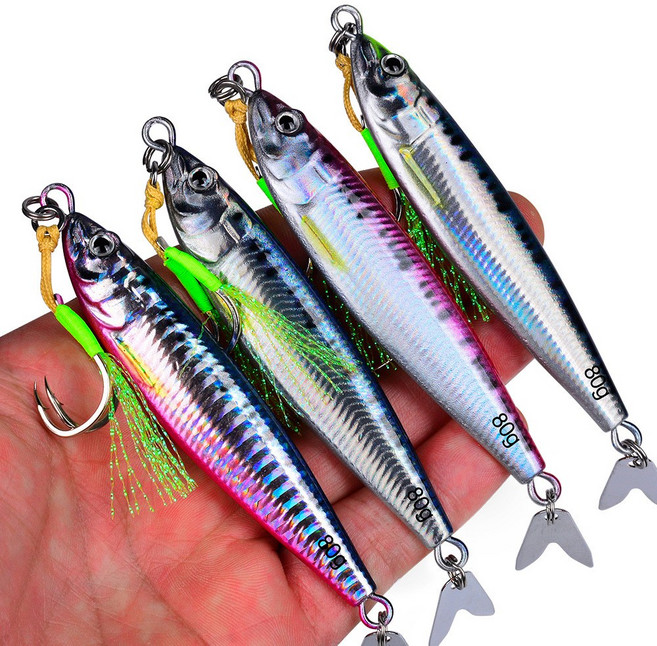 행운을파는낚시 3D 메탈지그(20g 30g 40g 60g) 롱지그 방어 부시리 삼치 다랑어 광어 갈치 고등어, 형광헤드, 1개