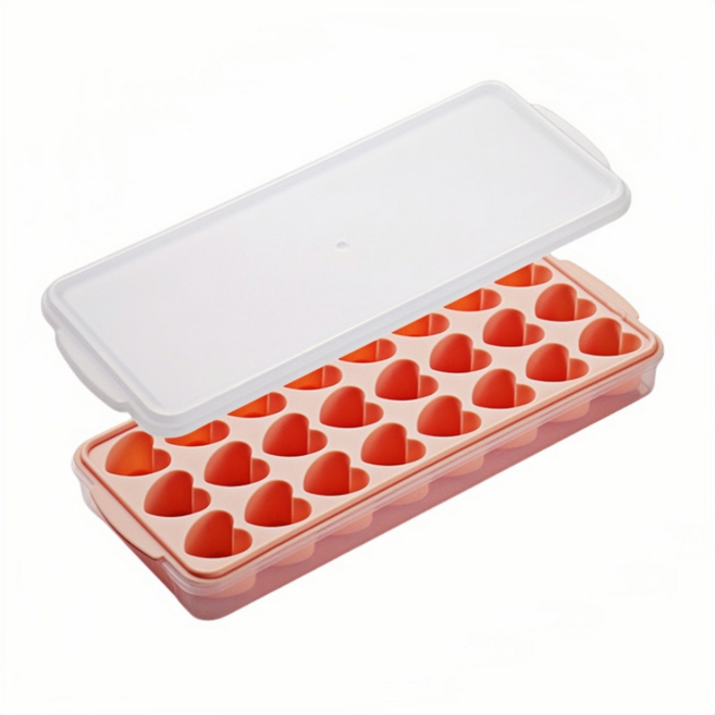 가정용 식품 등급 하트 실리콘 얼음틀 얼음트레이 아이스트레이 24구 뚜껑포함, 분홍색, 1개