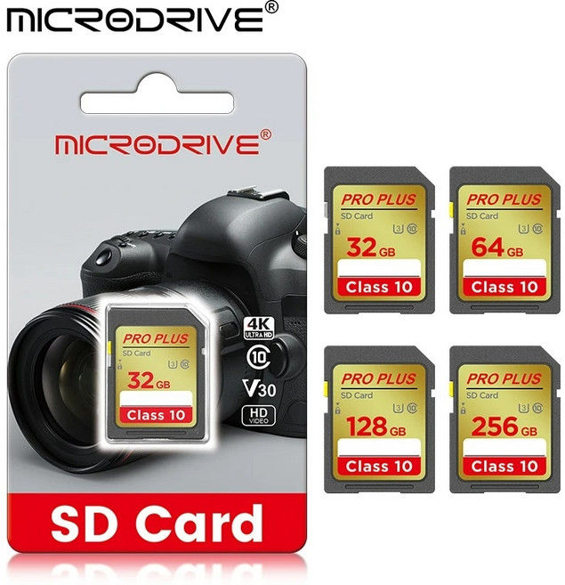 고속 SD 카드 16GB 32GB 64GB 128GB 256GB 카메라용, 2-in-1 카드 리더기
