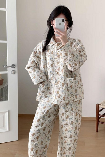 파자마 임산부 누빔 긴팔 순면 데일리 겨울잠옷 두툼