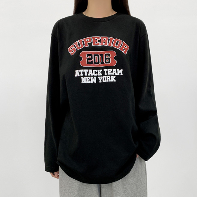 티데일리 남녀공용 슈페리어 프린팅 오버핏 17수 라운드 긴팔 티셔츠