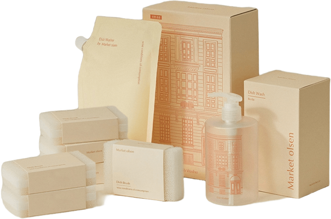 마켓올슨 주방세제 패키지 수세미 세트, 주방세제 패키지 500m l+ 수세미 5개