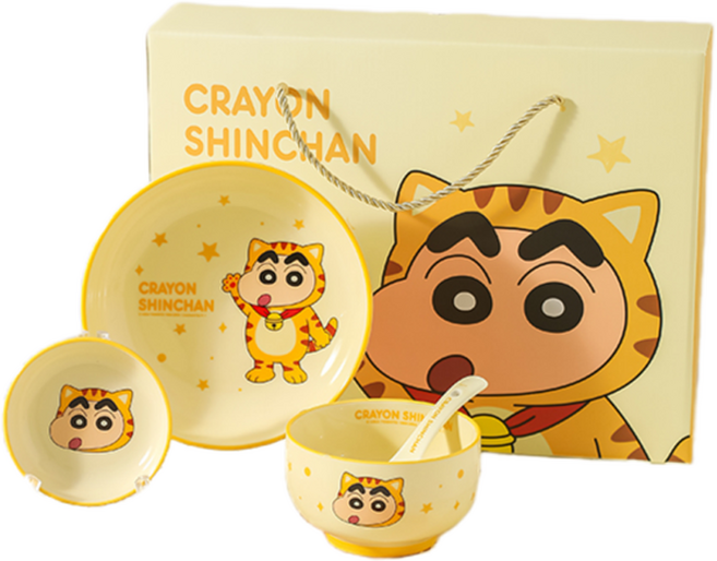 가와시마야 짱구 세라믹 한식기 5종 세트, 옐로, 1세트, 접시 + 공기 + 종지 + 숟가락 + 젓가락