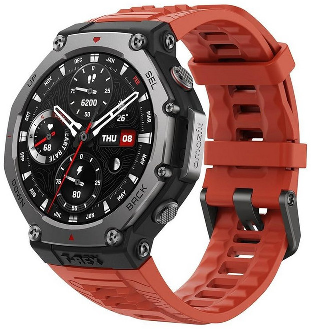 Amazfit TRex 3 견고한/밀리터리 스마트 워치 48mm GPS 프라이버시 포함 오프라인 지도 긴 배터리 수명 100.9m328피트 방수 170가지 피트니스/스포츠 모드, Lava