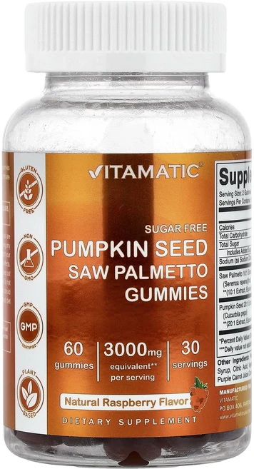 몸관리하세요 겨울입니다 Vitamatic 쏘팔메토 + 호박씨 추출물 천연 라즈베리 구미젤리 60개 특별관리진행, Vitamatic쏘팔메토호박씨추출물천연라즈베리구미젤리6, 1, 60 - 쿠팡