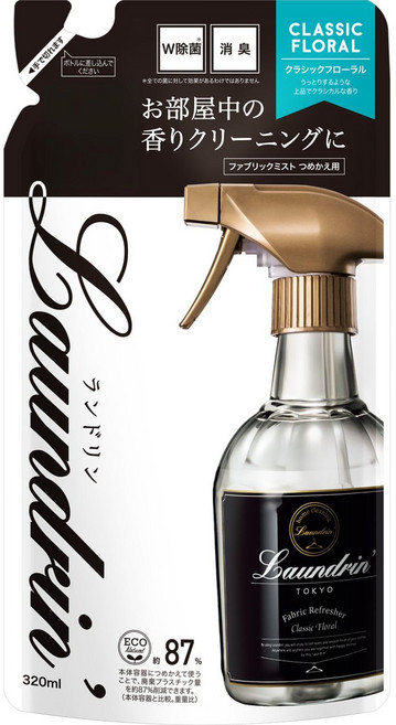 랜드린 일본섬유탈취제 섬유유연제 클래식 플로럴 향 고급 패브릭미스트 탈취 향균 탈취스프레이 리필용 320ml, 1ml, 1개