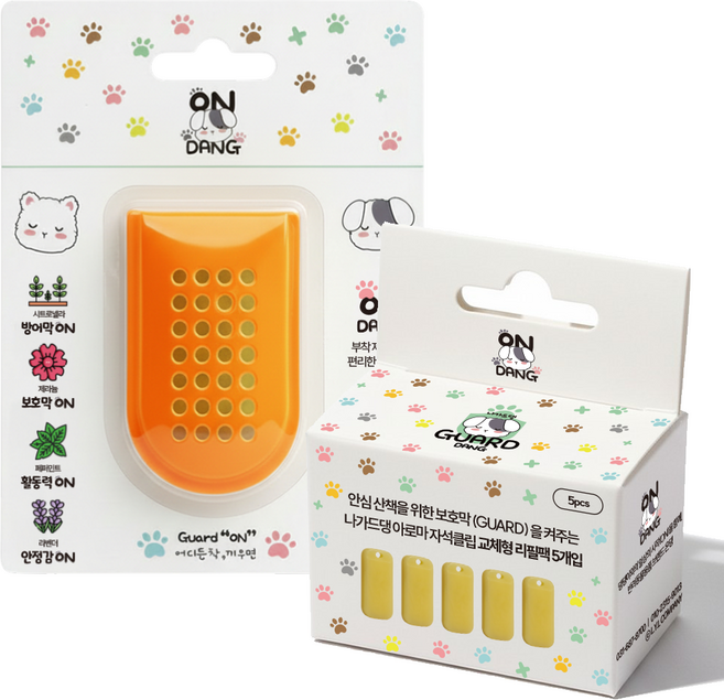 온댕 나가드댕 강아지 고양이 아로마 자석 클립 모기 진드기 퇴치 해충방지 벅스쉴드, 1세트, 15ml, 오렌지