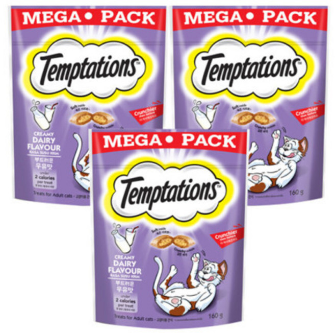 템테이션 고양이 스낵, 부드러운 우유맛, 160g, 3개