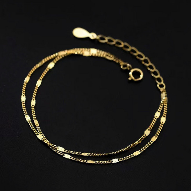 FANSYLI 더블체인 금팔찌 14k 18k 도금 레이어드 더블 두줄 라인 체인 순은 팔찌 0425JLL058