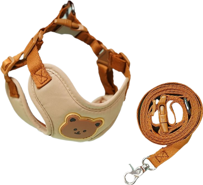 寵物牽引繩 中小型犬貓胸背帶 熊熊造型, 1個, 黃XS胸圍32-36cm 2-3斤