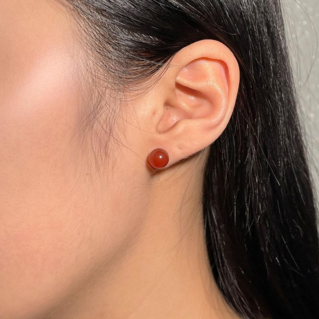 실버 925 레드 마노 원석 자만옥 은귀걸이 4사이즈