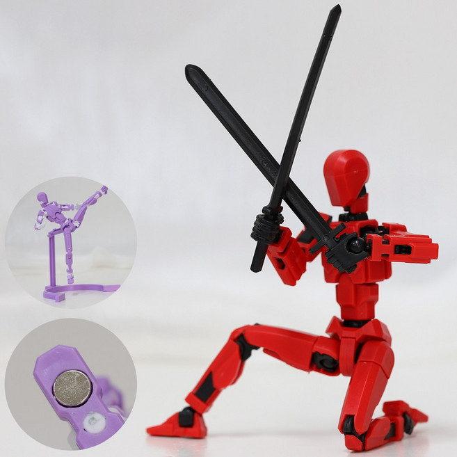 [착착 붙어] 아느캐 DIY 3D 더미 액션 피겨 구체관절 자석형 피규어 무기7종+거치대+손 파츠6종+자석2개 제작영상제공, 더미 레드, 1개