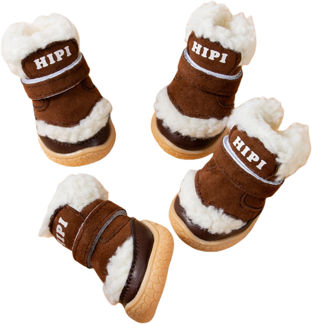 HIPI 寵物靴 防滑狗鞋, 4個, 溫暖棕加厚羊羔毧