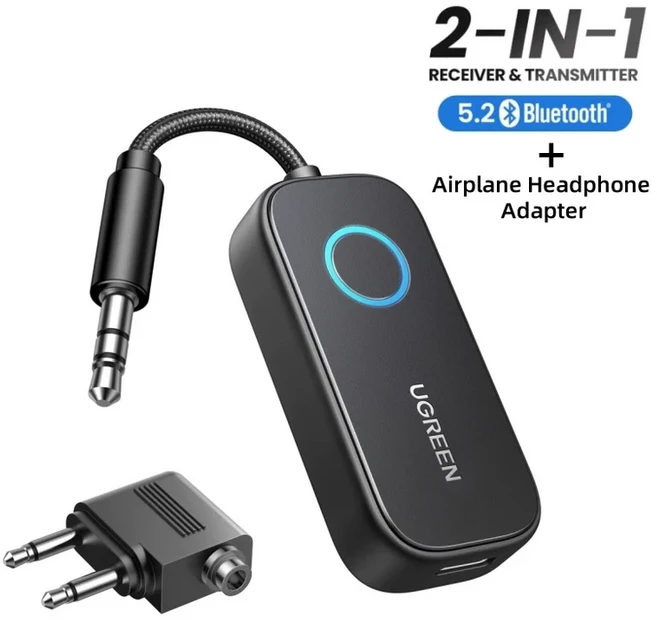 UGREEN 비행기 Bluetooth 송신기 수신기 2-in-1 무선 어댑터-비행 TV의 모든 3.5MM 잭과 함께 사용, 01 CHINA