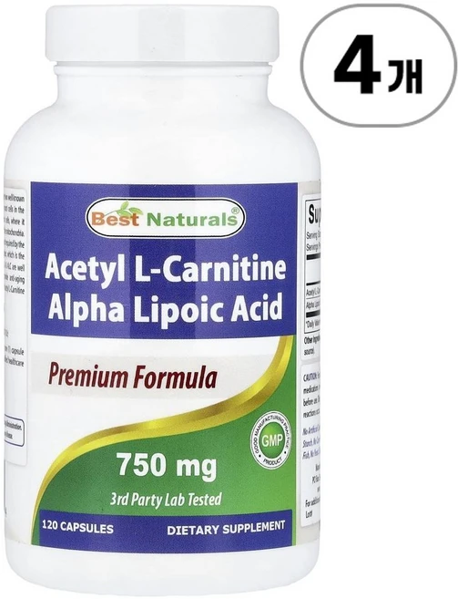베스트 내추럴스 아세틸 L-카르니틴 알파 리포산 Best Naturals Acetyl L-Carnitine Alpha Lipoic Acid 120정, 4개 - 쿠팡