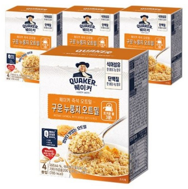 퀘이커 즉석 구운 누룽지 오트밀, 200g, 12개