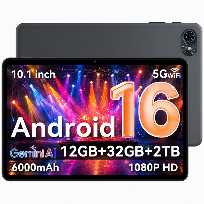 TABWEE 태블릿 12(3+9)GB+32GB 6000mAh Android16 Gemini 2 10인치 HD+IPS 디스플레이 Wi-Fi6듀얼스피커 GMS인증 학습용 테블릿 pc, Wi-Fi, 32GB, 회색