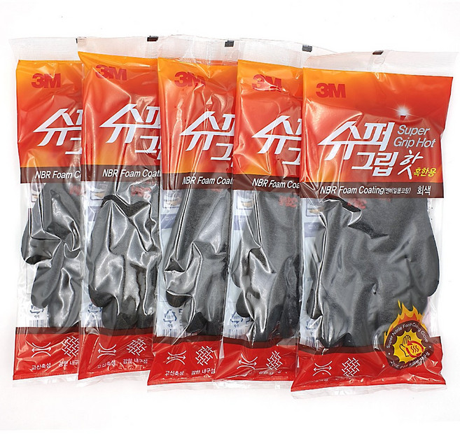 3M 슈퍼그립 핫 혹한기용 장갑, 5개, 그레이 (M)