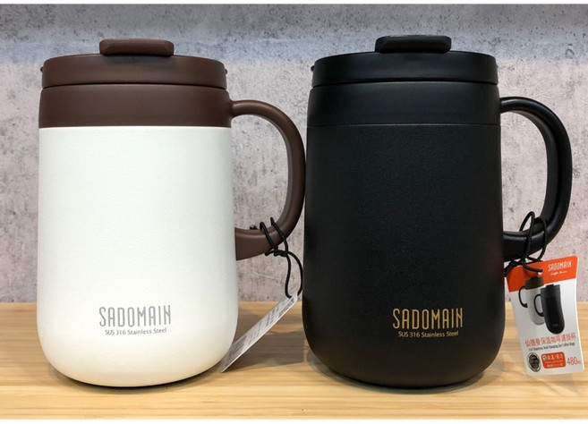 SADOMAIN 仙德曼 SUS316 不鏽鋼 保溫咖啡濾掛杯 350ml/480ml 隨行杯, 濾掛杯 480ml 黑色, 1個