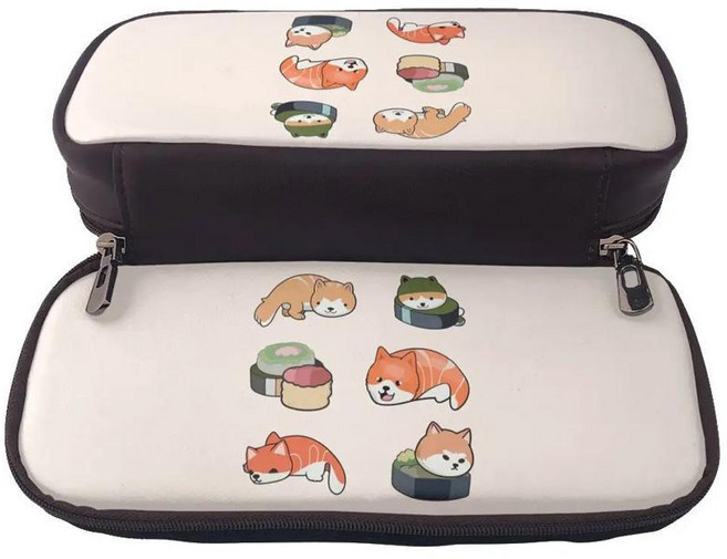 귀여운 시바견이 머리에 초밥을 쓴 가죽 필통 대용량 펜슬 케이스 남녀 학생용, 1개, 색상: 4. 5