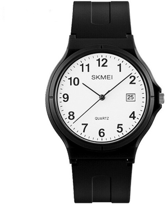 SKM 남여공용 아날로그 화이트 칼렌더 수능시험 우레탄 손목시계