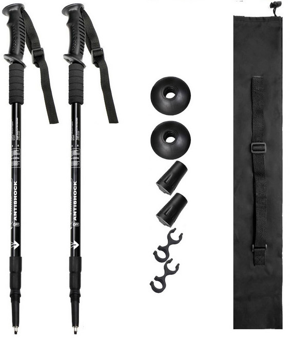 콜콜러브 3단 길이조절 초경량 등산스틱 접이식 듀랄루민 아웃도어 트레킹 폴 미끄럼방지 캠핑 등산용 스틱 2P, 1세트, 블랙