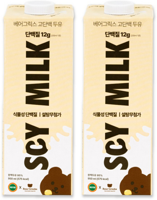 베어그릭스x베지밀_본사 설탕무첨가 고단백 두유, 3개, 950ml
