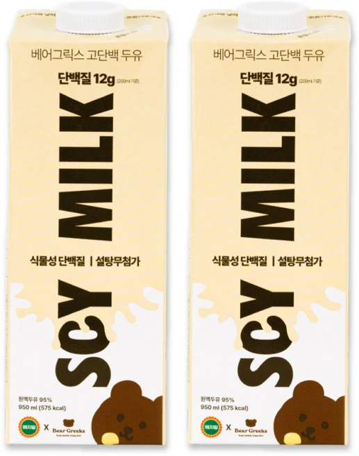 베어그릭스x베지밀_본사 설탕무첨가 고단백 두유, 12개, 950ml - 쿠팡