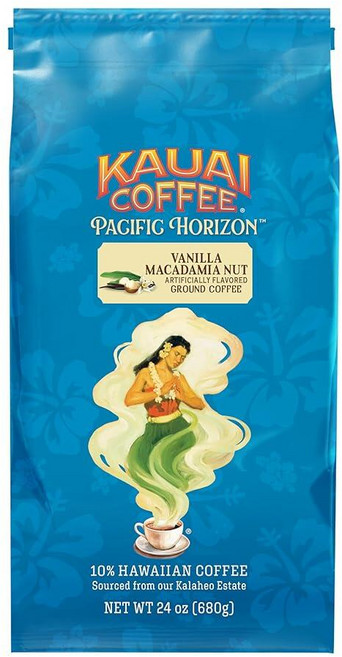 KAUAI COFFEE 그라운드 바닐라 마카다미아 너트 맛 하와이 최대 재배자의 10% 하와이안 커피 대담하고 풍부한 블렌드 680.4g(24온스) 261690, 24 Ounce (Pack of 1), 680g, 1