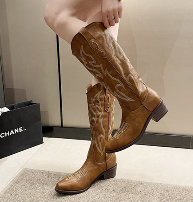 땐스얼랏 웨스턴 라인댄스 비건 가죽부츠 3종, 브라운 웨스턴, 240