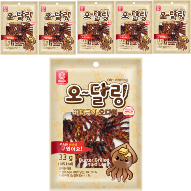 한진식품 오달링 버터구이 오다리, 6개, 33g