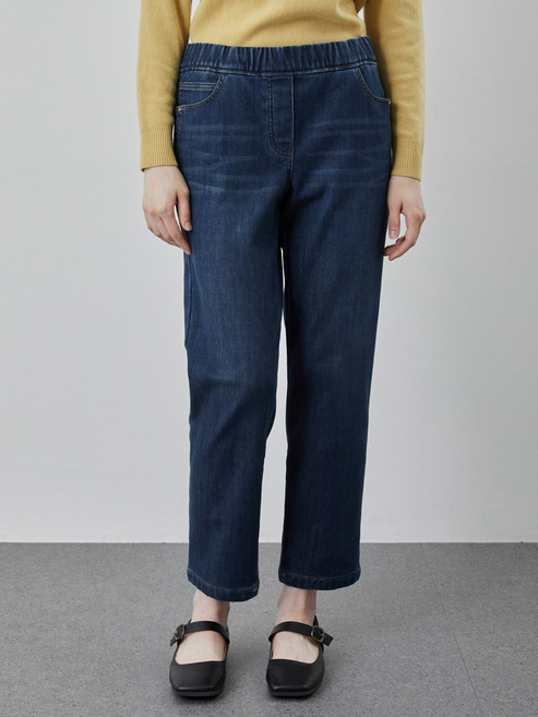 데일리스트 세정_인디안여성복 밴딩 베기핏 기모 데님팬츠MDBMP4W937101_GN