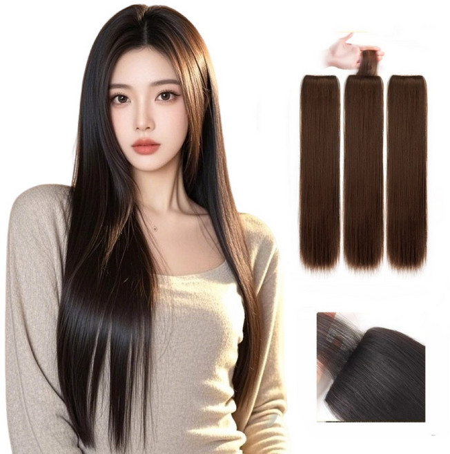 내추럴 가발 생머리 붙임머리 3피스 45cm 60cm, 1개, 라이트 브라운45cm 3개