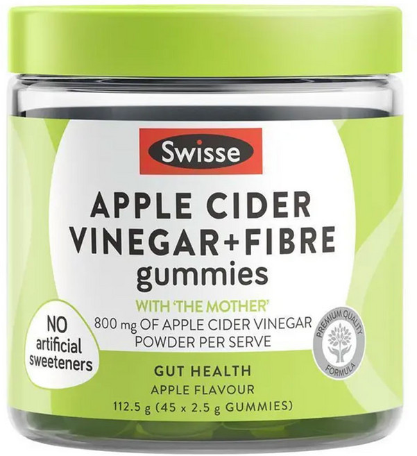 호주 스위스 Swisse Vinegar & Fibre 애플 사이다 식초 + 파이버 식이섬유 사과맛 츄어블 구미, 1개, 45정