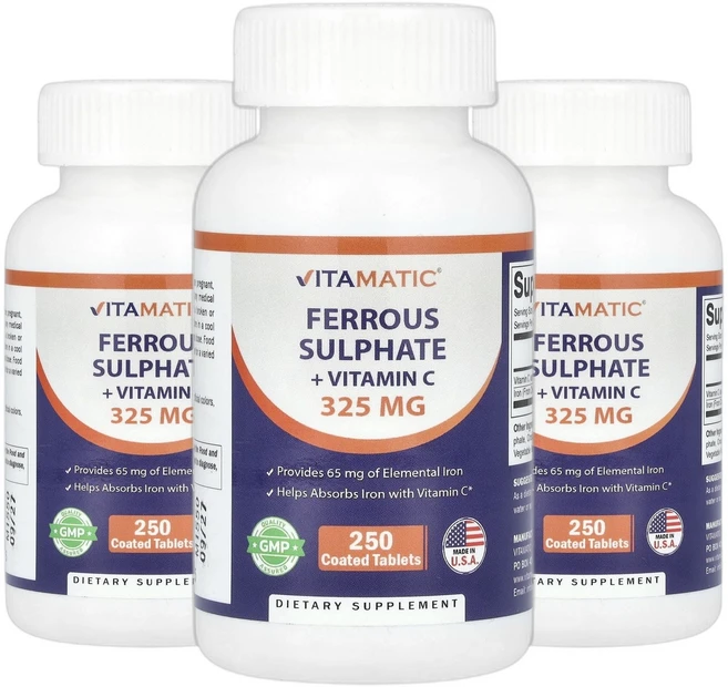 비타매틱 철분 황산제일철 + 비타민C 코팅 정제 250정 2+1, 3개, 250회분 - 쿠팡
