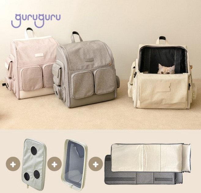 구루구루 위고백 풀패키지 가방+추가판넬2개+이너패드2종 강아지 고양이 이동가방 방수백팩, 인디핑크, 1개