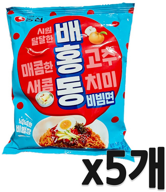 농심 배홍동비빔면 137g 5봉 봉지면 동치미 비빔라면, 5개