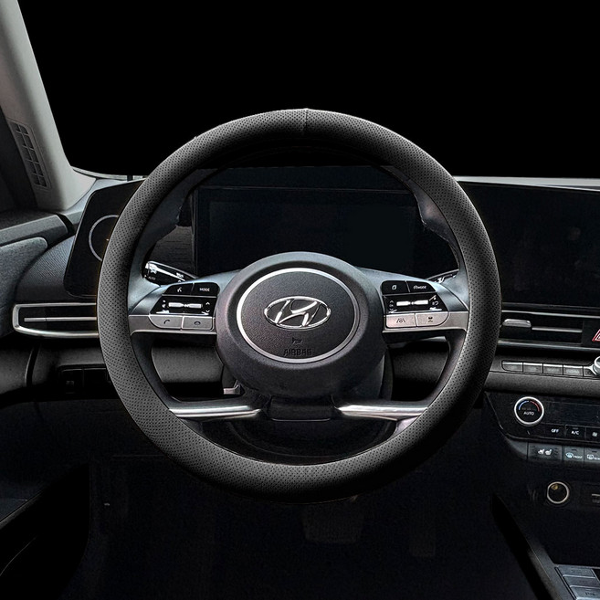 이필드 기아 K3 핸들커버 미끄럼방지 공용사이즈, 2.가죽타공-블랙