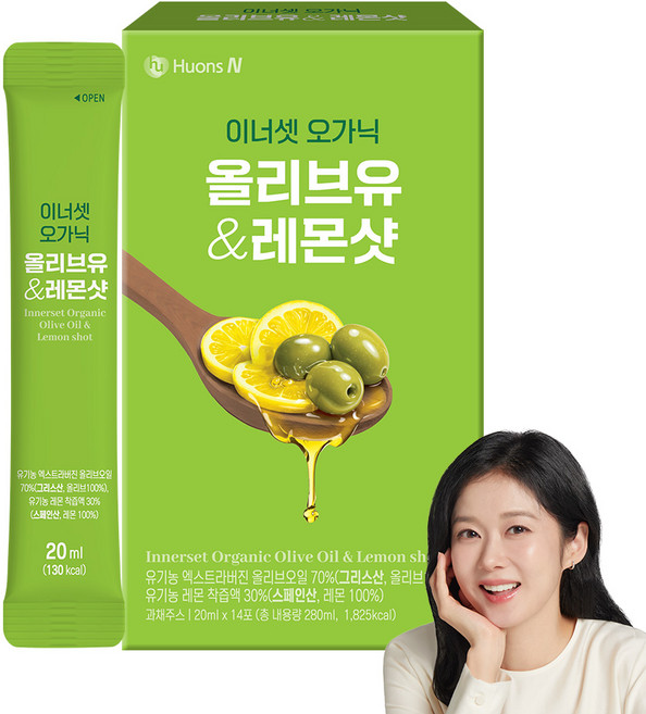 [휴온스N 공식] 이너셋 오가닉 올리브유 레몬샷, 1박스, 280ml