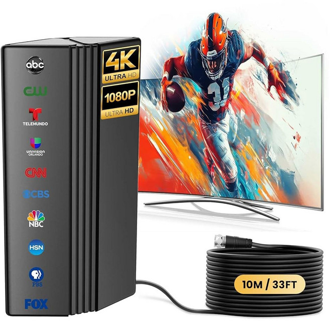 RTKJEQQ 2025 TV 안테나 실내/외 999마일 이상 - 스마트 TV용 신호 부스터가 장착된 디지털 HDTV 안테나 4K 1080p 및 로컬 채널 33피트 동축 케이블, 2025 TV 안테나 실내/외 999마일 이상 - 스마
