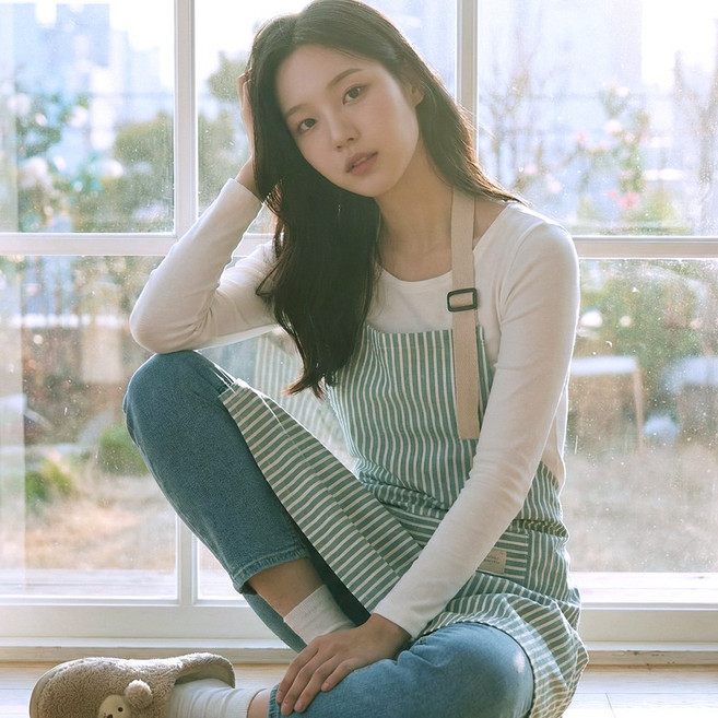 더메이크 스트라이프 예쁜 여성 주방 앞치마, 1개, 블루