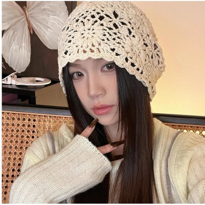 [봄시즌 SALE] 버섯언니 H18 크로셰 뜨게모자 통기성 실내 여름비니 가을 터번 코바늘 니트 중년모자