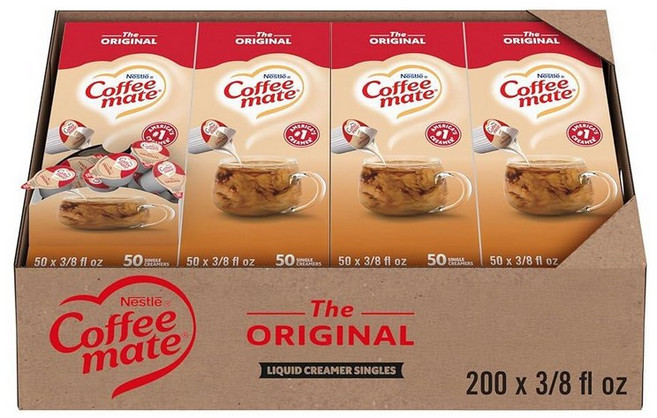 Nestle Coffee mate 커피 크림 오리지널 액상 크림 1회용 비유제 성분 냉장 필요 없음 박스당 50개(4팩)129944, 18.7 Fl Oz (Pack of 4), original, 3/8 fl oz
